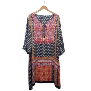 Anandas Collection Boho Tunic Dress XL Multi Color Tribal Hippie Cover Up Beach